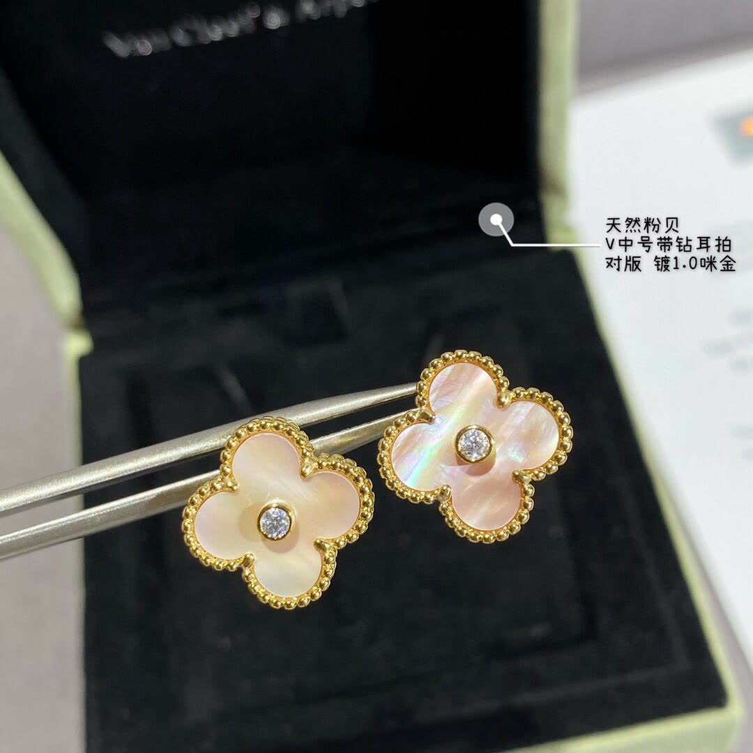 Van Cleef & Arpels Alhambra Earrings with Pink Opal and Diamond